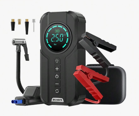 Ultimate 4-in-1 Car Essential: Jump Starter, Air Pump, Power Bank and Flashlight!