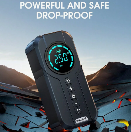 Ultimate 4-in-1 Car Essential: Jump Starter, Air Pump, Power Bank and Flashlight!